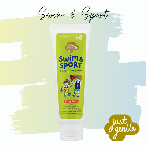 Just Gentle Swim & Sports Shampoo & Body Wash - Fruity Fresh (45 ml / 180 ml)  เจลสระผม & อาบน้ำ หลังเล่นกีฬา สำหรับเด็ก