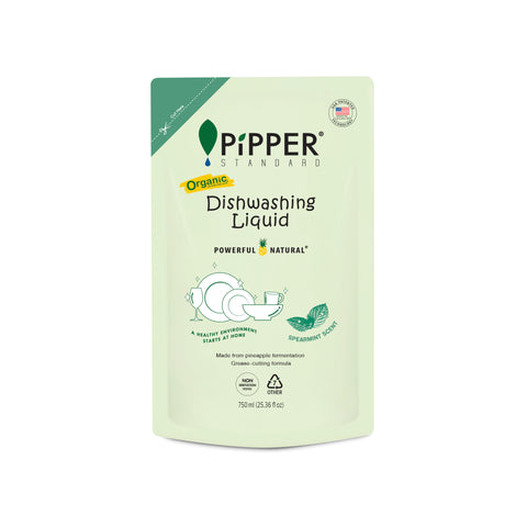 PiPPER Standard Dish Washing Liquid Refill - Spearmint Scent (750 ml) พิพเพอร์ สแตนดาร์ด น้ำยาล้างจาน ชนิดถุงเติม กลิ่นสเปียร์มินต์ 750ml